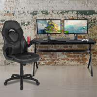 Flash Furniture BLN-X10D1904L-BK-GG Gaming Desk and Black Racing Chair Set /Cup Holder/Headphone Hook/Removable Mouse Pad Top - 2 Wire Management Holes
